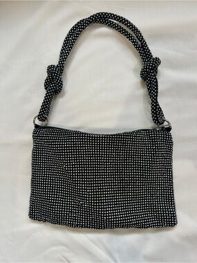 Black and Rhinestone Beaded Knot-Handle Shoulder Bag